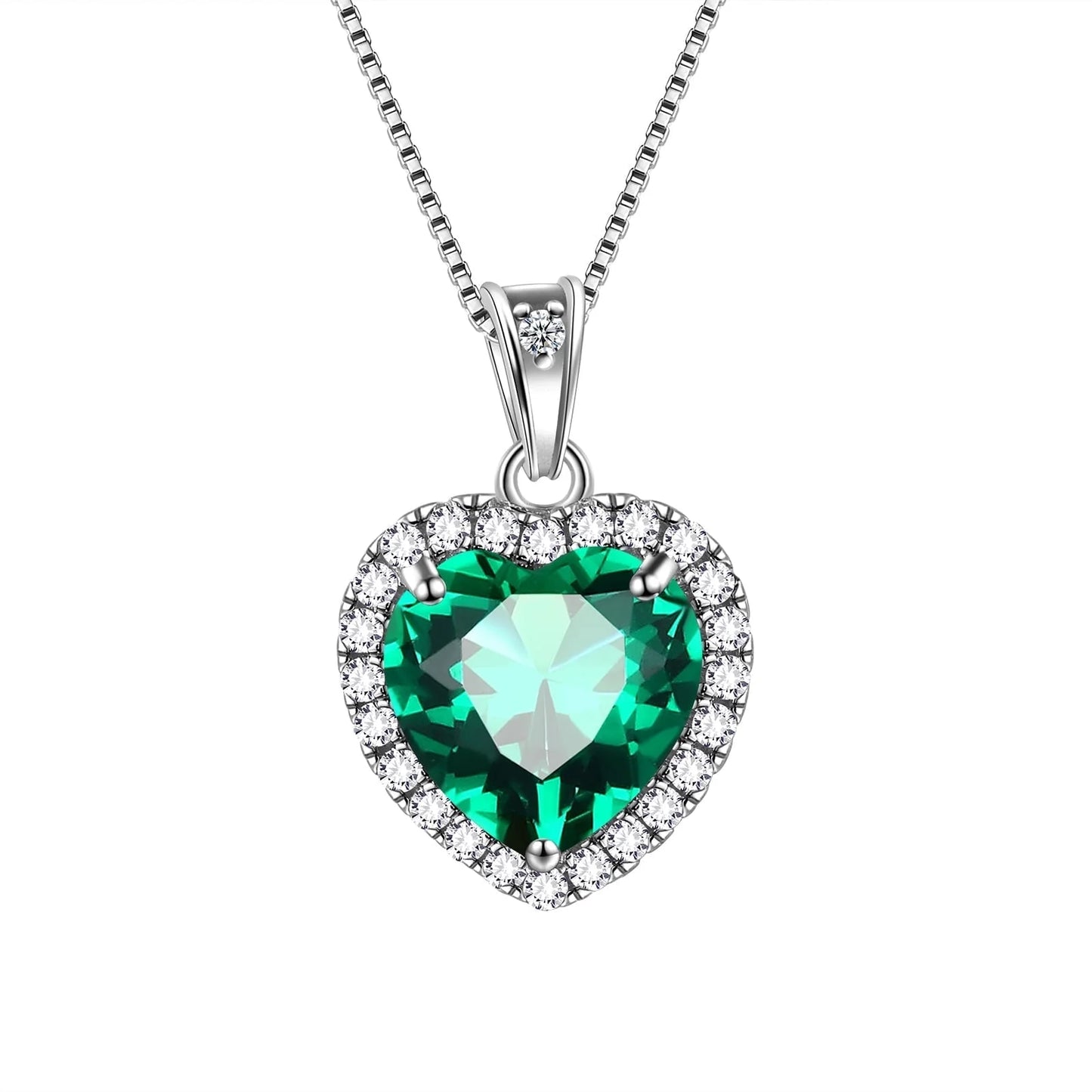 May Birthstone Necklace Women Green Heart Necklace Emerald Crystal CZ 925 Sterling Silver Pendant Jewelry Birthday Mother'S Day Gift