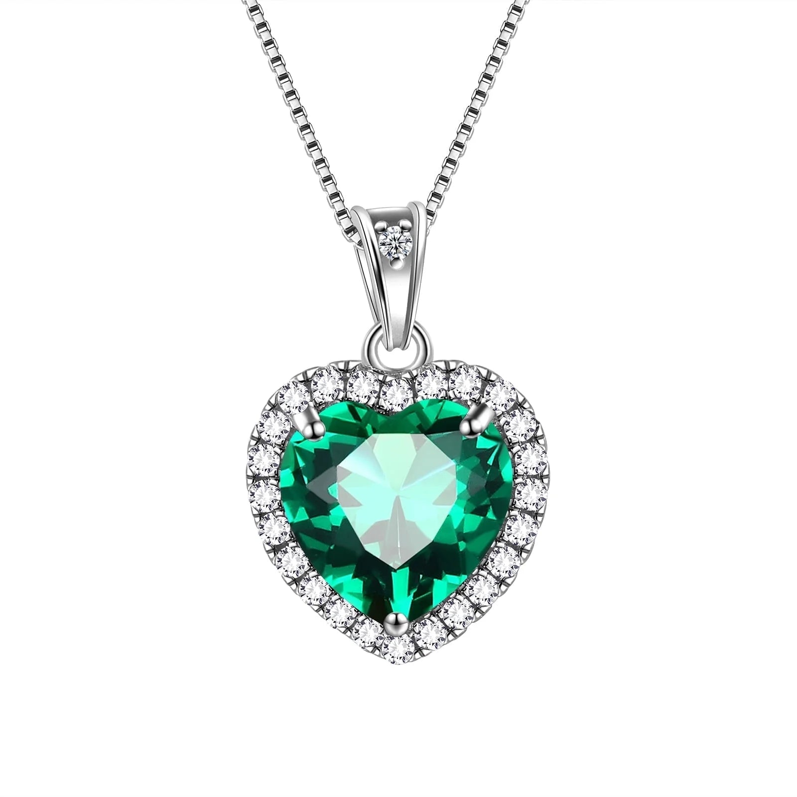 May Birthstone Necklace Women Green Heart Necklace Emerald Crystal CZ 925 Sterling Silver Pendant Jewelry Birthday Mother'S Day Gift