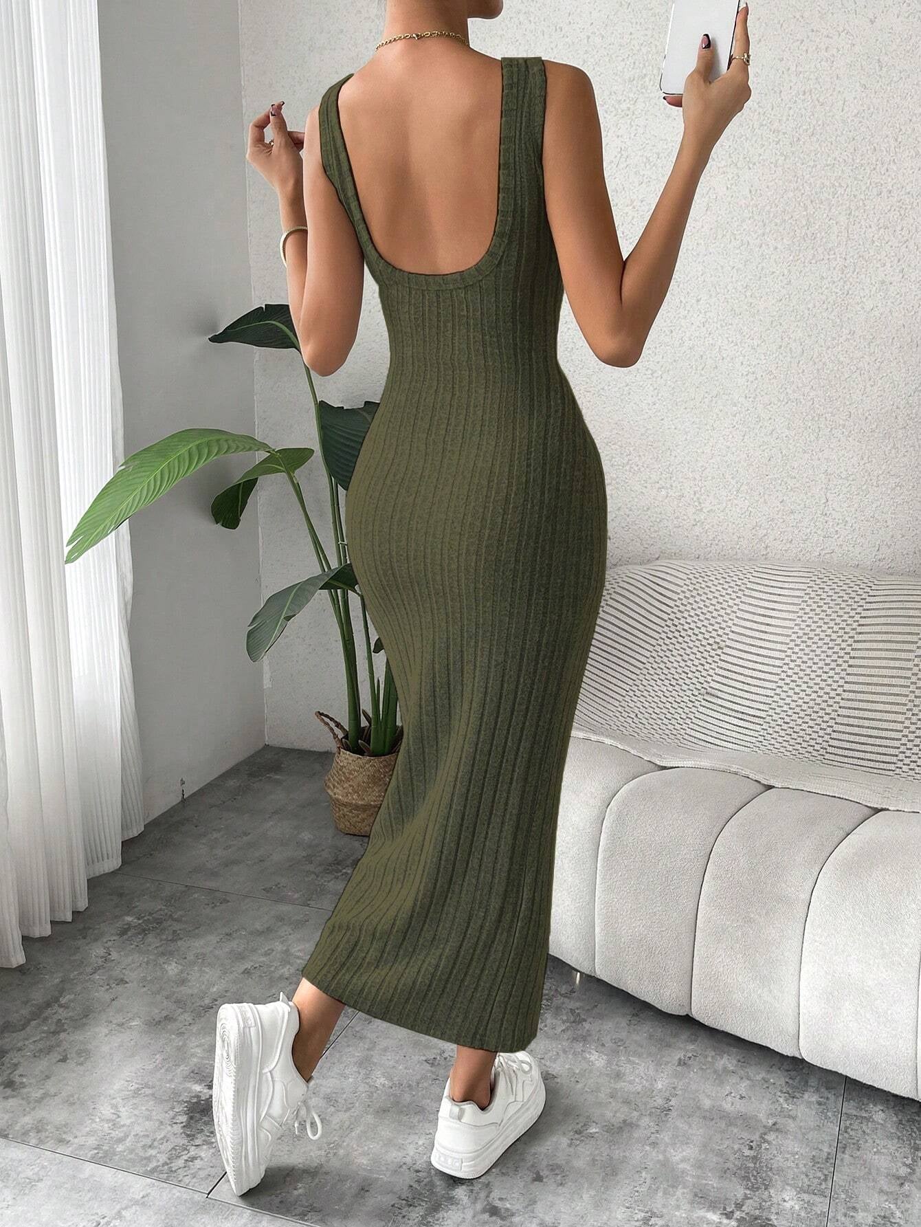 Breezaya Solid Ribbed Knit Tank Dress Maxi Vacation Beach Outfits Women 💃 Diva Drapes