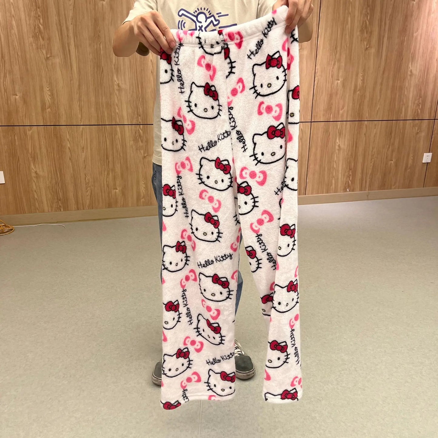 2024 Hello Kitty Pajamas Halloween Flannel Fashion Trouserswomen Kawaii Woolen Anime Cartoon Casual Home Pants Autumn
