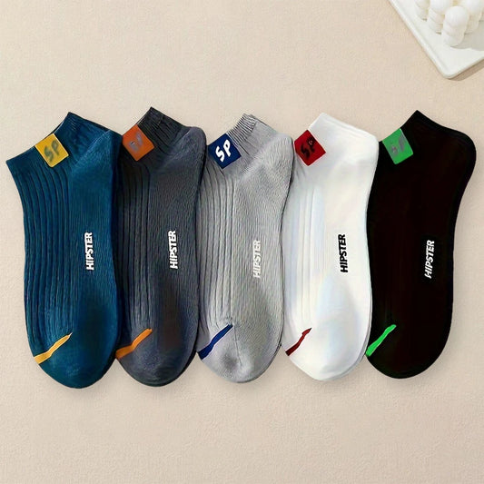 5 Pairs Women Short Socks Trendy and Versatile Letter Boat Socks Shallow Mouth Comfortable Soft and Breathable Casual Socks