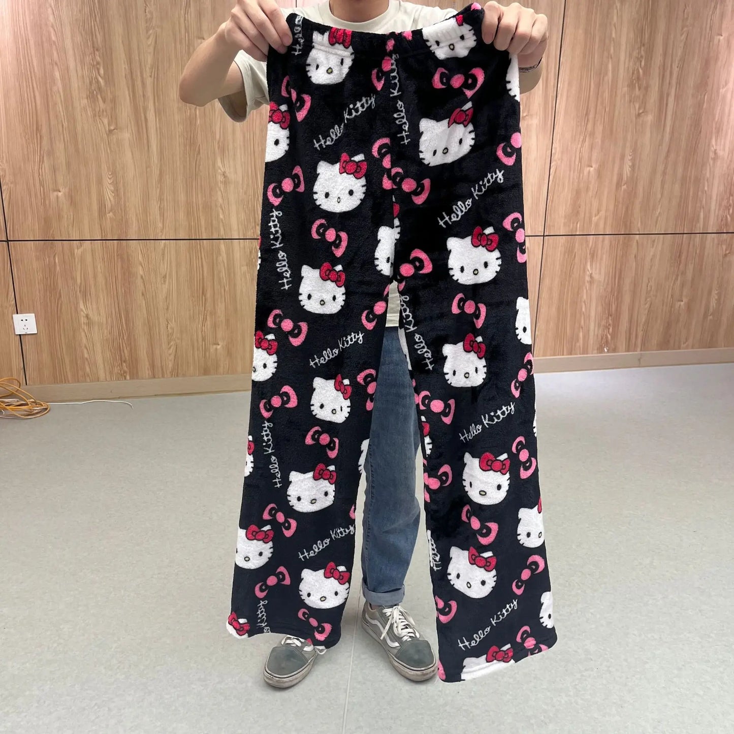 2024 Hello Kitty Pajamas Halloween Flannel Fashion Trouserswomen Kawaii Woolen Anime Cartoon Casual Home Pants Autumn