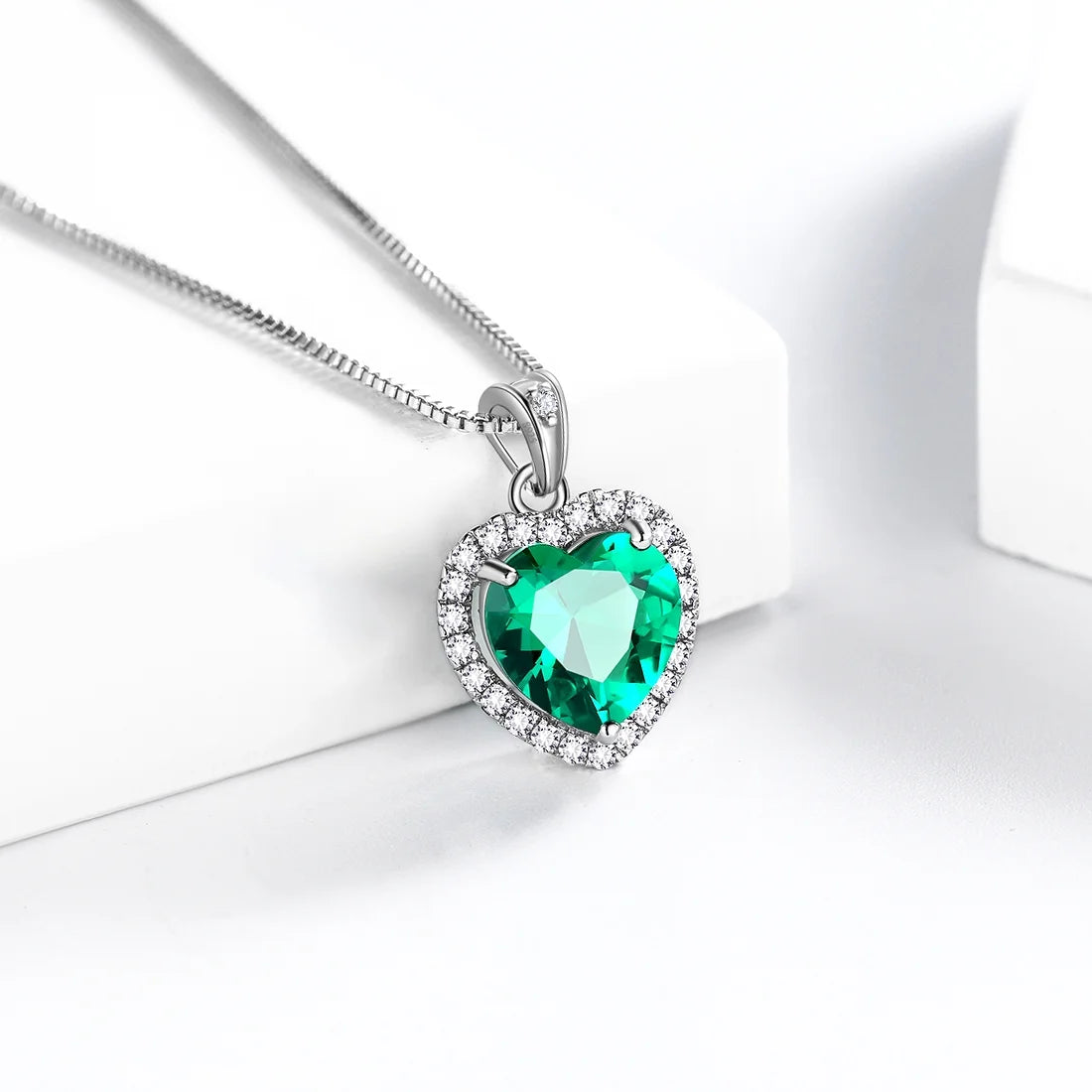 May Birthstone Necklace Women Green Heart Necklace Emerald Crystal CZ 925 Sterling Silver Pendant Jewelry Birthday Mother'S Day Gift