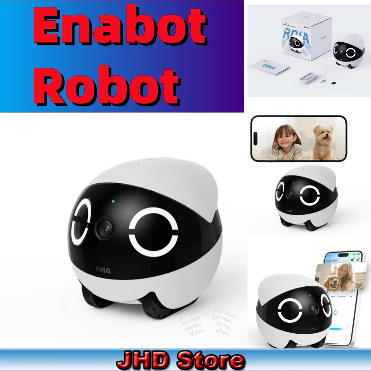JHD for 2025 New Enabot ROLA Mini Pet Companion Robot 2K Camera Intelligent Robot Remote Monitoring Robot Wireless for Dog Cat