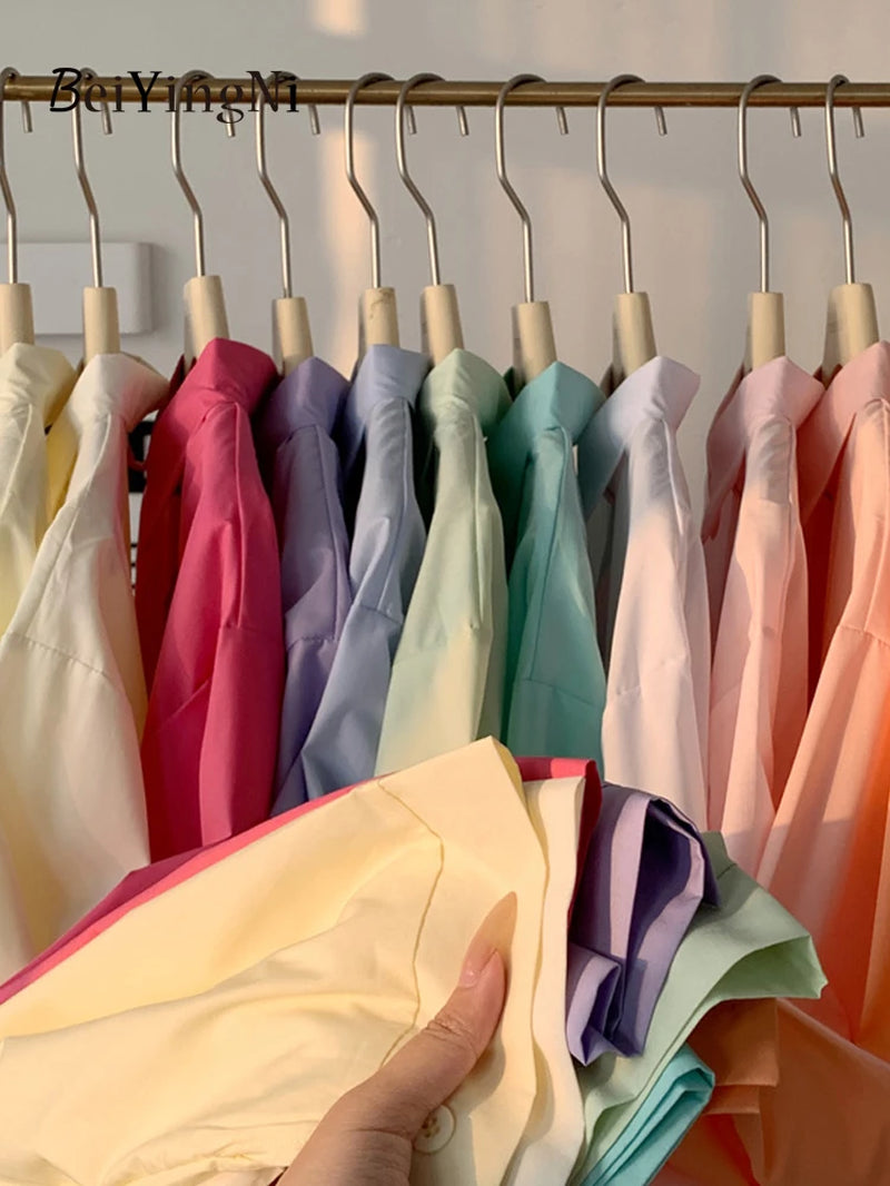 2025 Spring Autumn Women Shirts White Plain Loose Oversized Blouses Female Tops Loose BF Korean Style Blusas Pockets