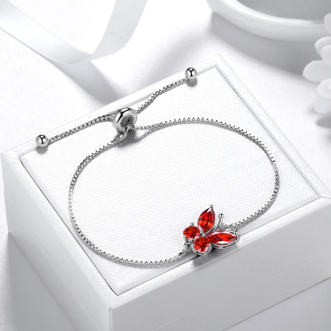 January Birthstone Jewelry Set Red Butterfly Garnet Fine Necklace/Earrings/Ring/Bracelet Sterling Silver Women Xmas Birthday Mother'S Day Gifts