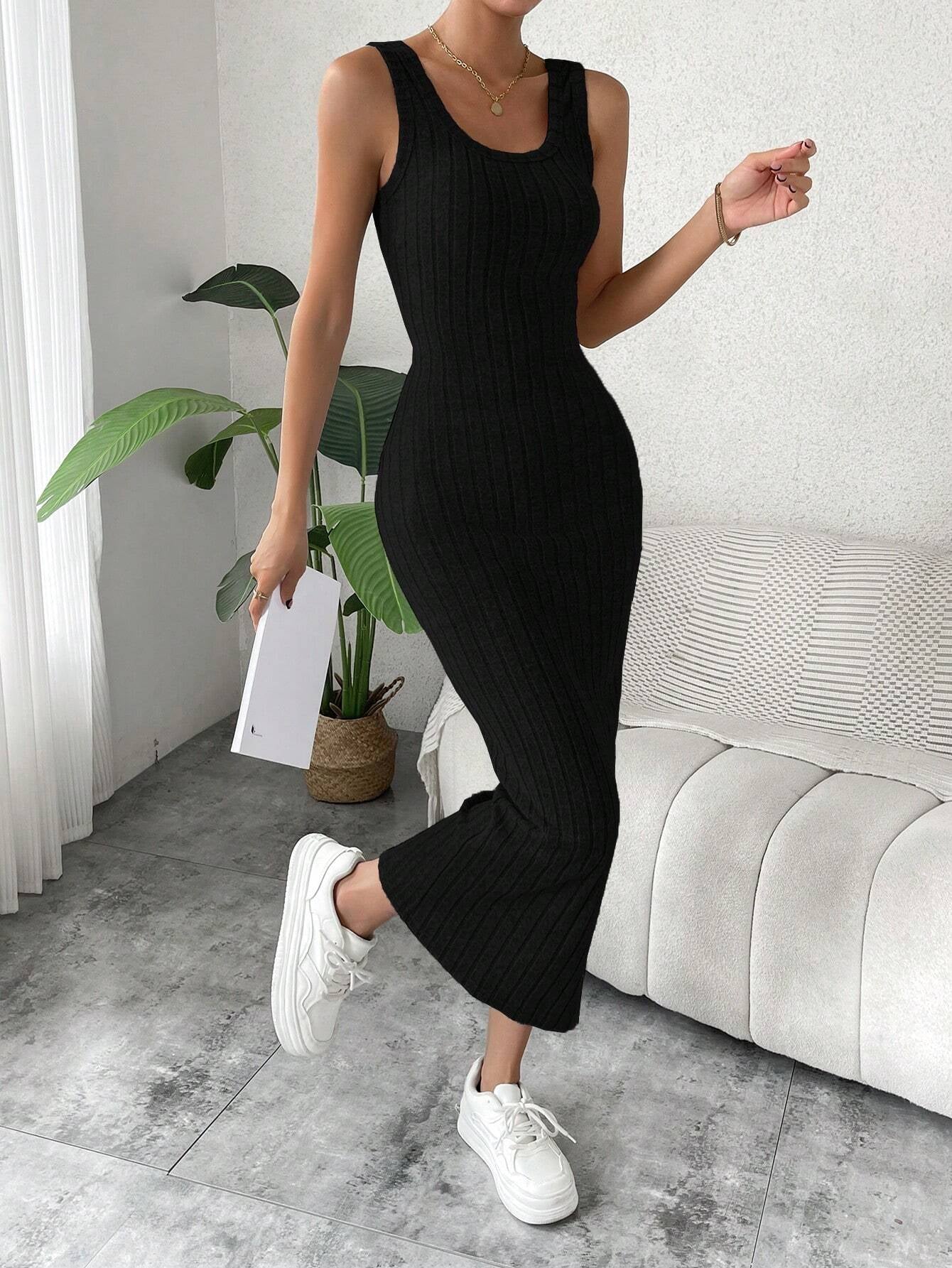 Breezaya Solid Ribbed Knit Tank Dress Maxi Vacation Beach Outfits Women 💃 Diva Drapes