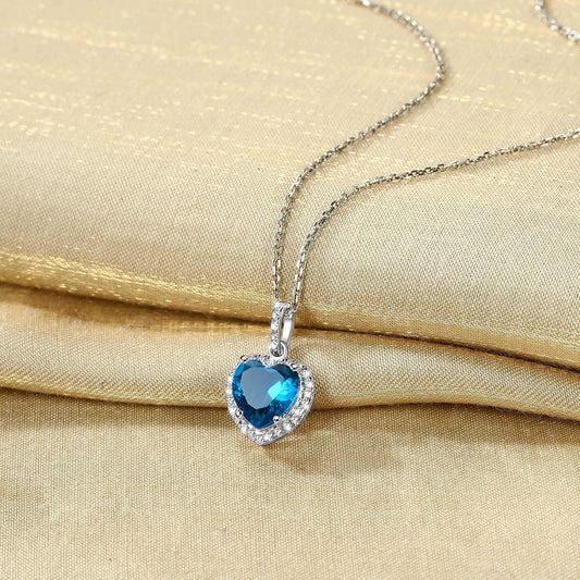 December Birthstone Turquoise Pendant Necklace – 925 Sterling Silver Heart Choker with CZ Accents – Elegant Gift for Women, Wife, Mom, or Daughter