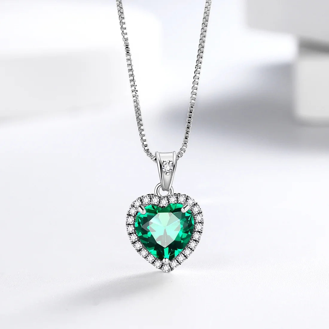 May Birthstone Necklace Women Green Heart Necklace Emerald Crystal CZ 925 Sterling Silver Pendant Jewelry Birthday Mother'S Day Gift
