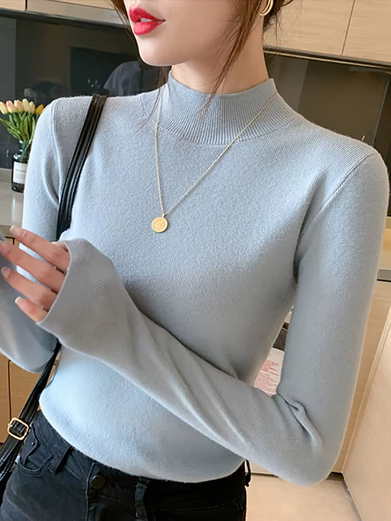 Turtleneck Sweater Women Fashion 2024 New Stretch Tops Women Knitted Pullovers Long Sleeve Bottoming Knitted Sweater