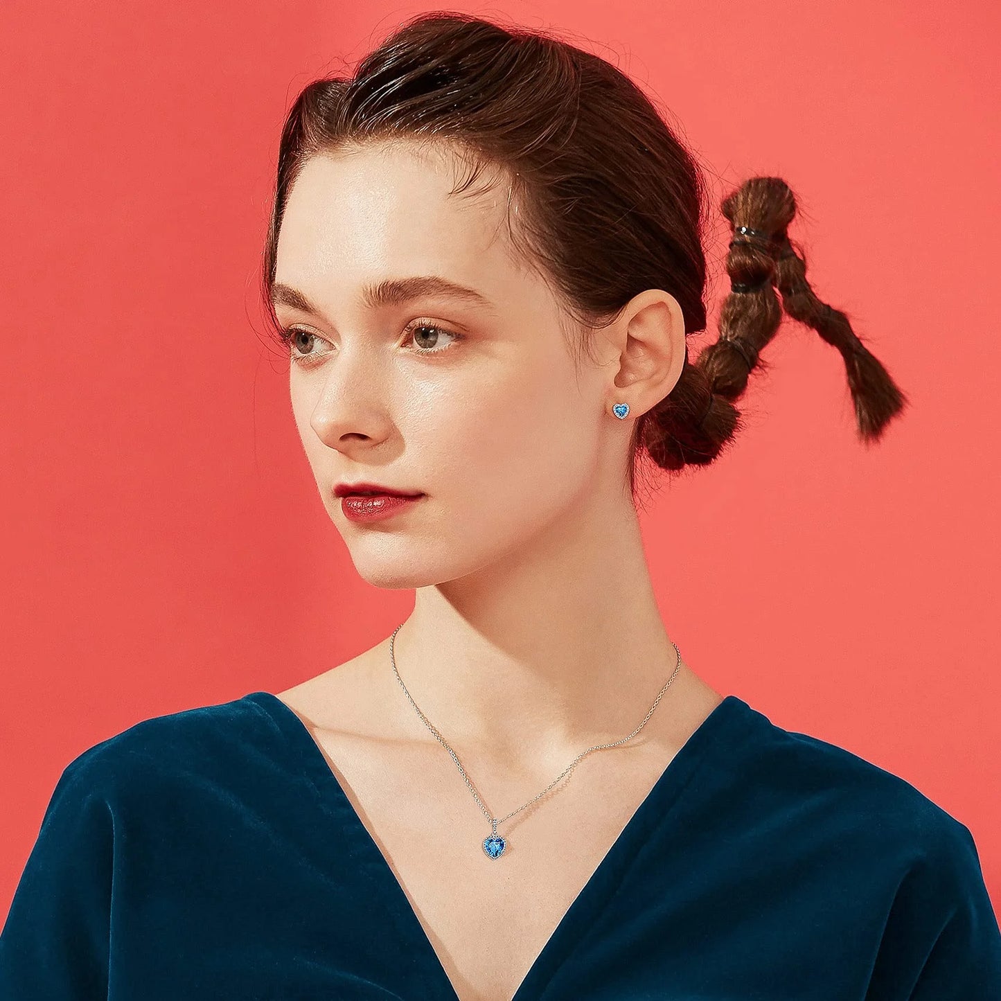 December Birthstone Turquoise Pendant Necklace – 925 Sterling Silver Heart Choker with CZ Accents – Elegant Gift for Women, Wife, Mom, or Daughter