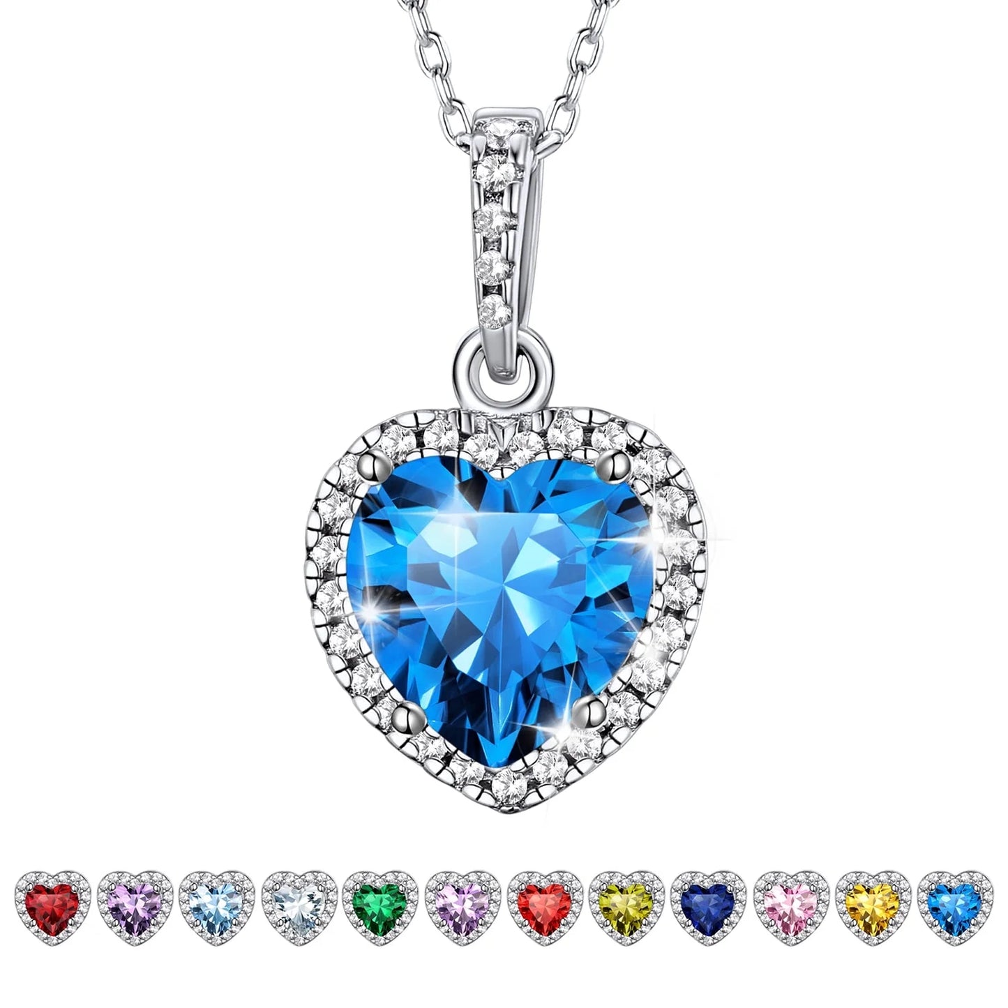December Birthstone Turquoise Pendant Necklace – 925 Sterling Silver Heart Choker with CZ Accents – Elegant Gift for Women, Wife, Mom, or Daughter